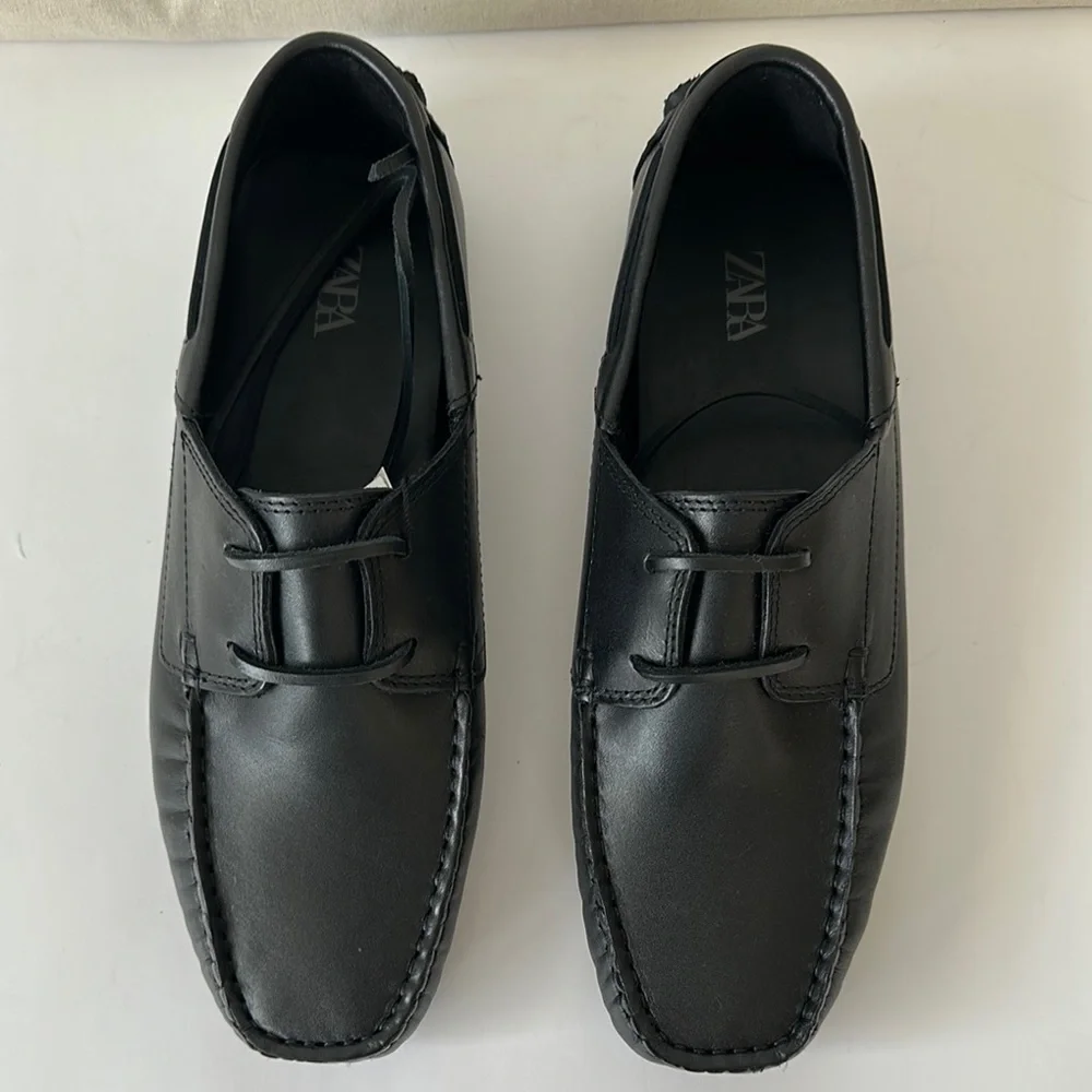Zara Men's Black Leather Boat Shoes Size 7
